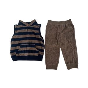 just one you By Carter’s Blue Brown Fleece Vest and Jogger Set Size 12 Months